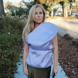 MARQUES ALMEIDA LILAC MIKADO SLEEVELESS DRAPED TOP